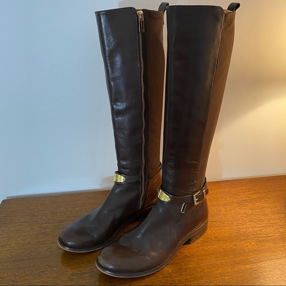 SOLD Michael Kors Arley Dark Brown Leather Stretch Tall Riding Boot Size 8 - Picture 3 of 16